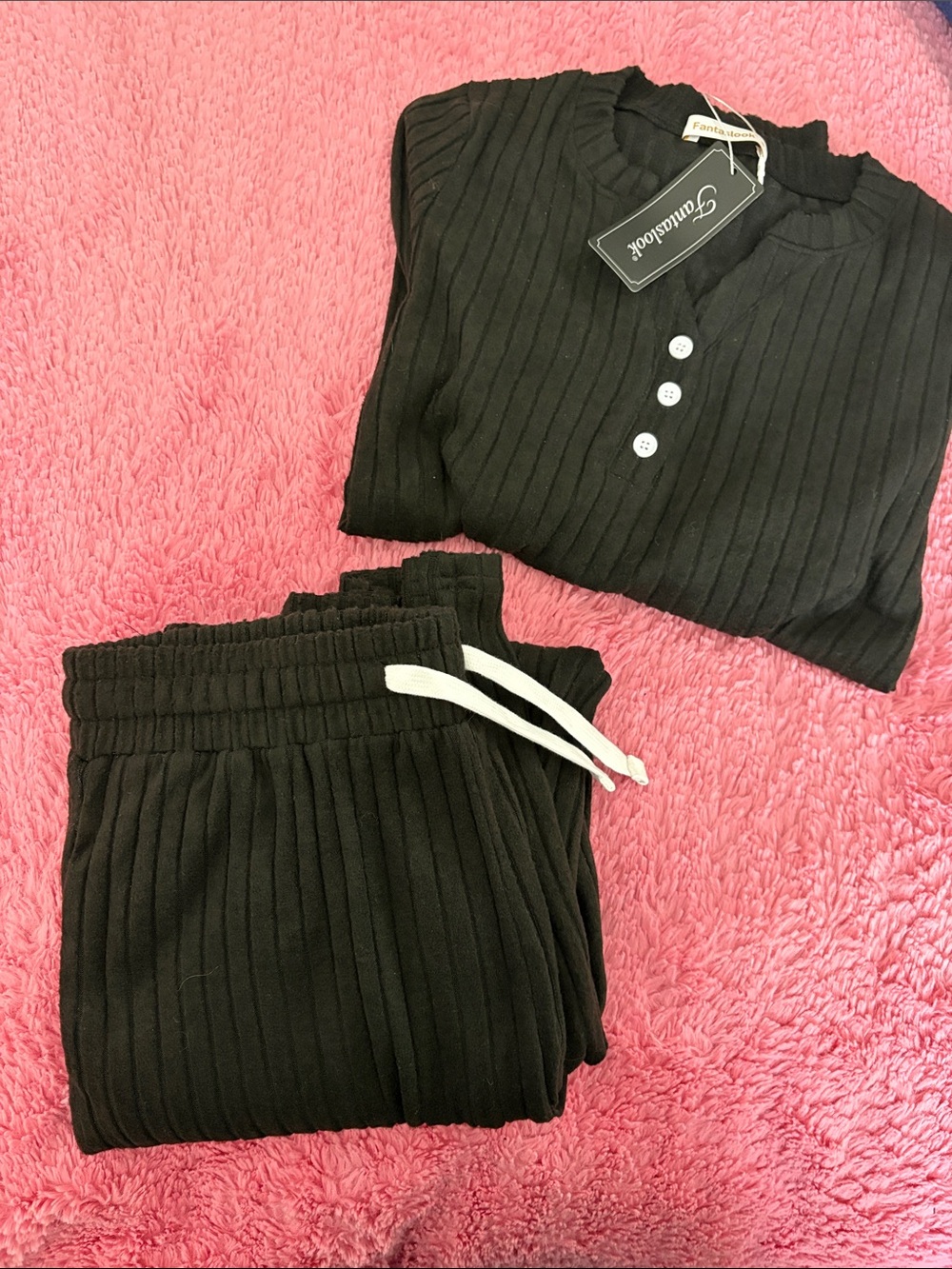 Black Ribbed Pajama Set